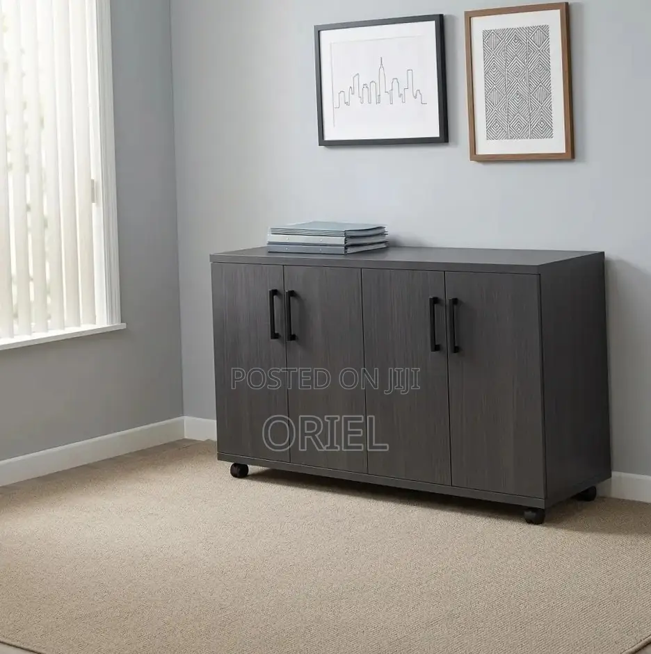 Office Storage Credenza : 4-Door Black Filing Credenza