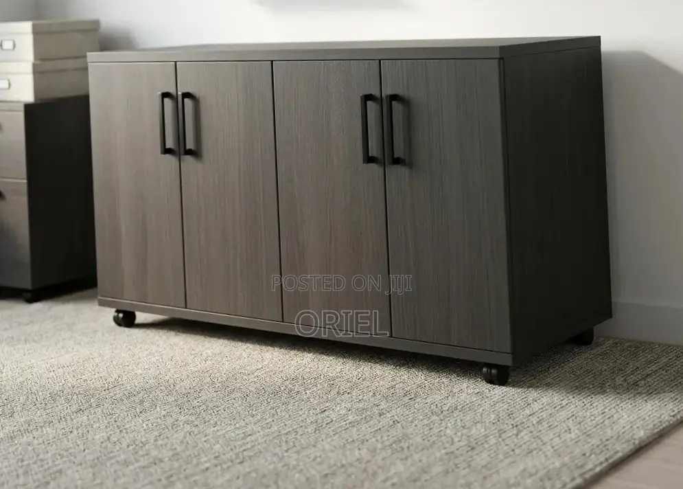 Office Storage Credenza : 4-Door Black Filing Credenza