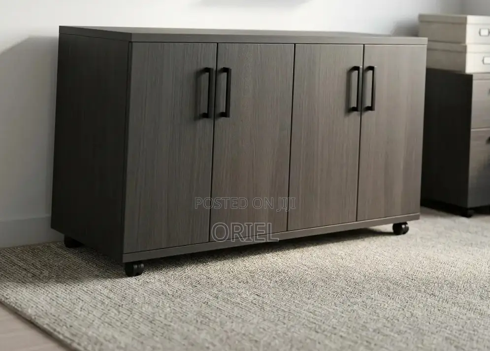 Office Storage Credenza : 4-Door Black Filing Credenza