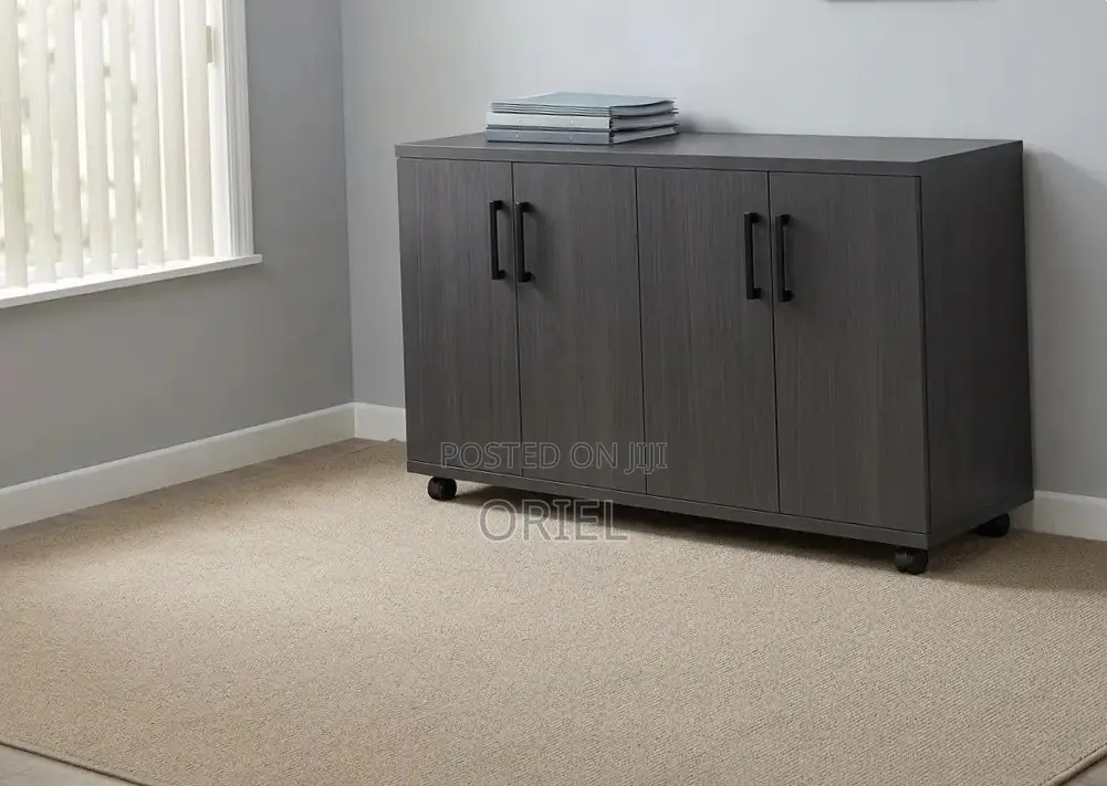 Office Storage Credenza : 4-Door Black Filing Credenza