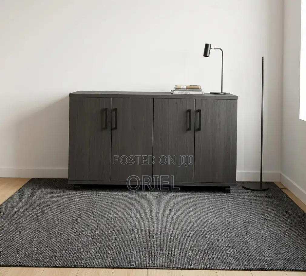 Office Storage Credenza : 4-Door Black Filing Credenza