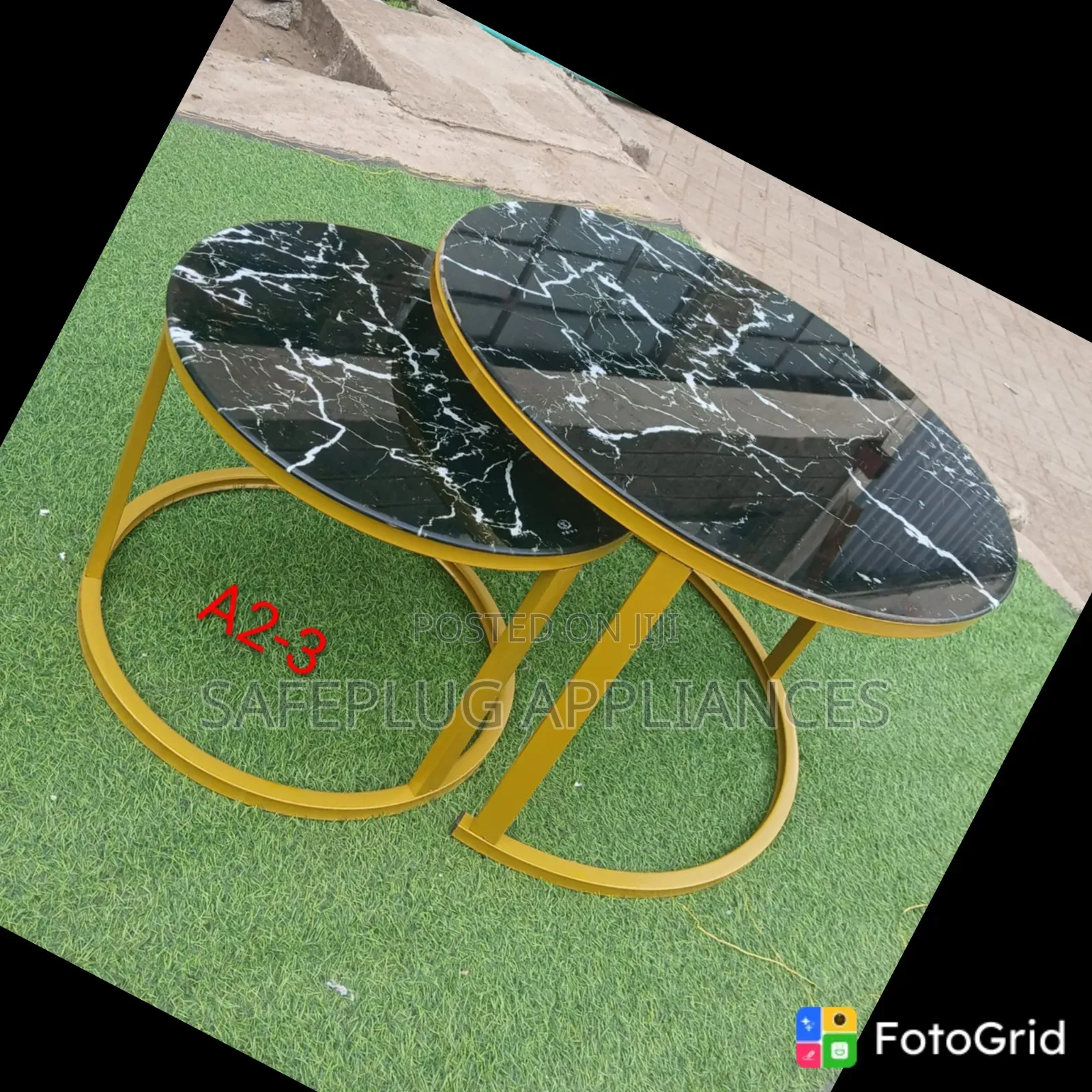 Black Marble-Effect Nesting Coffee Table –Modern Living Room Furniture