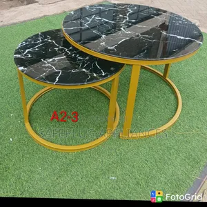 Black Marble-Effect Nesting Coffee Table –Modern Living Room Furniture