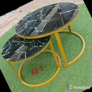 Modern Black Marble Nesting Coffee Table – Glass Effect |