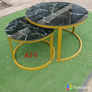 Modern Black Marble Nesting Coffee Table – Glass Effect |