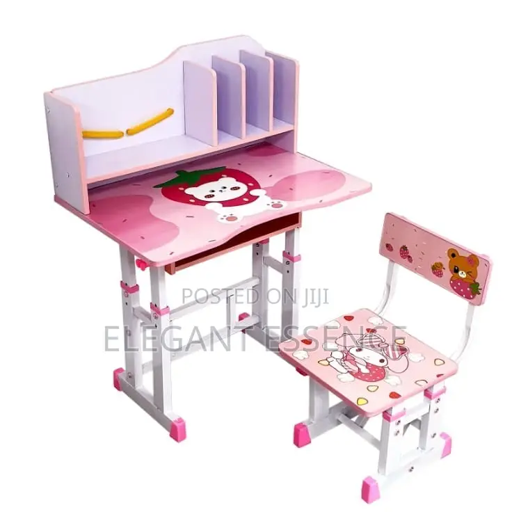 Height Adjustable Kids Study Table Desk and Chair With Book Shelves