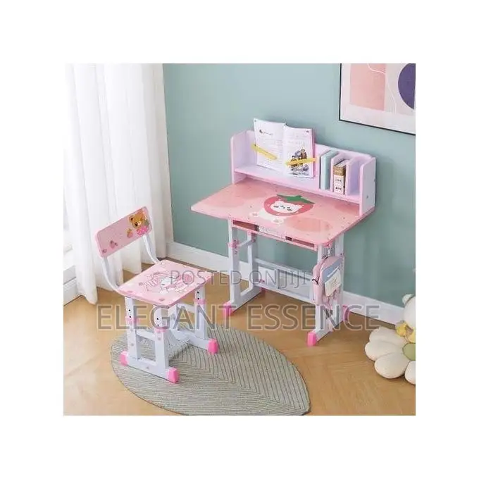 Height Adjustable Kids Study Table Desk and Chair With Book Shelves