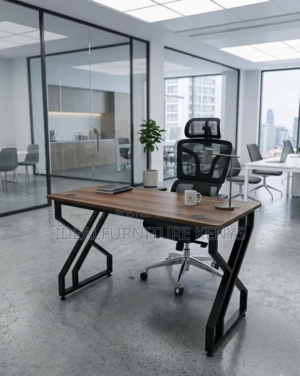 Brown And. Black Office Desk