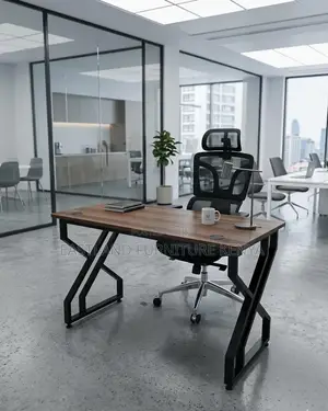 Brown And. Black Office Desk