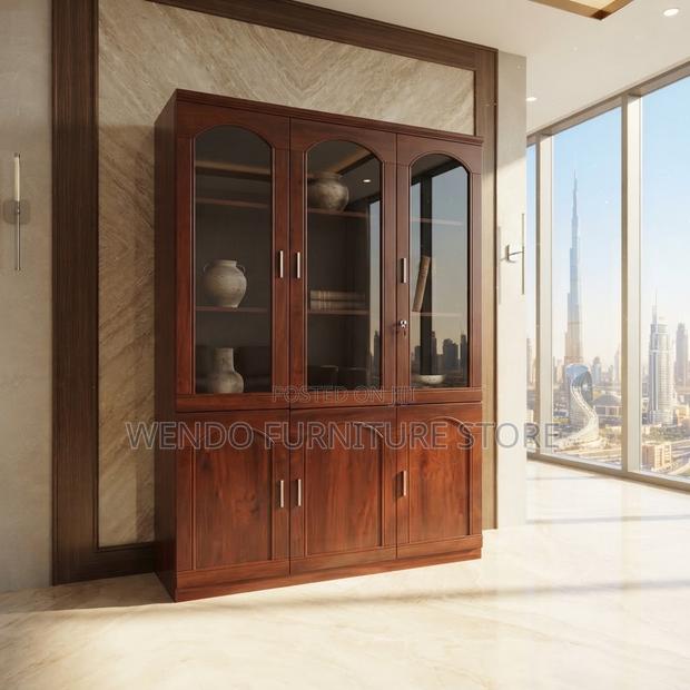 Office Cabinet; Three Lockable Doors Files Cabinet With Front Glass - main view
