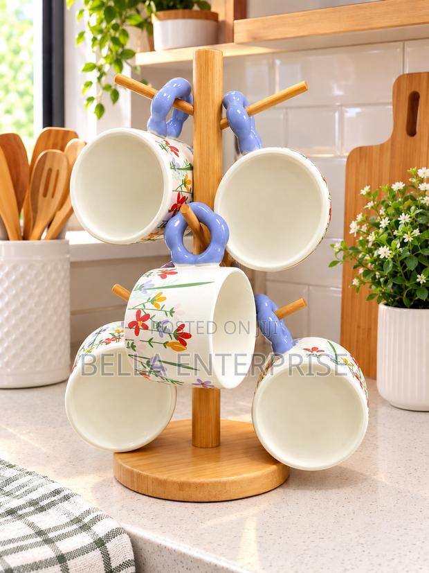 Charming Floral Coffee Mug Collection With Bubbled Handle - main view
