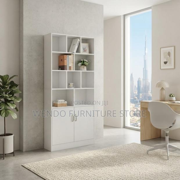 White Home Office Modern Open Book Shelf Units - thumbnail 6