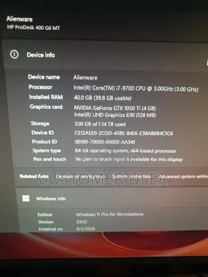 Desktop Computer HP ProDesk 400 40GB Intel Core i7 HDD+SSD 1.5T