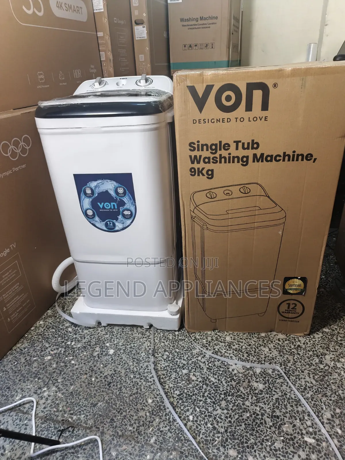 VON 9KG Semi-Automatic Single Tub Washing Machine, VWM-096SLK