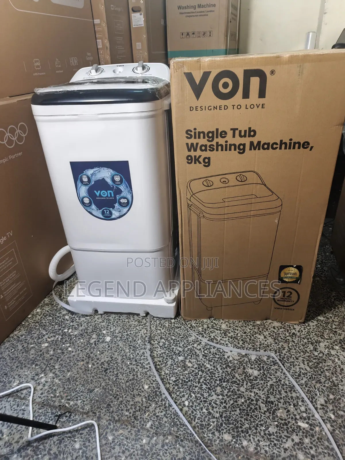 VON 9KG Semi-Automatic Single Tub Washing Machine, VWM-096SLK