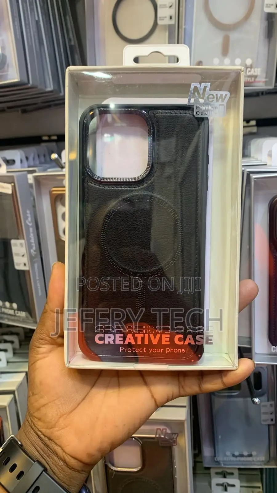 Leather Phone Cover a Built-in Magnetic Ring iPhone 15 Pro Max