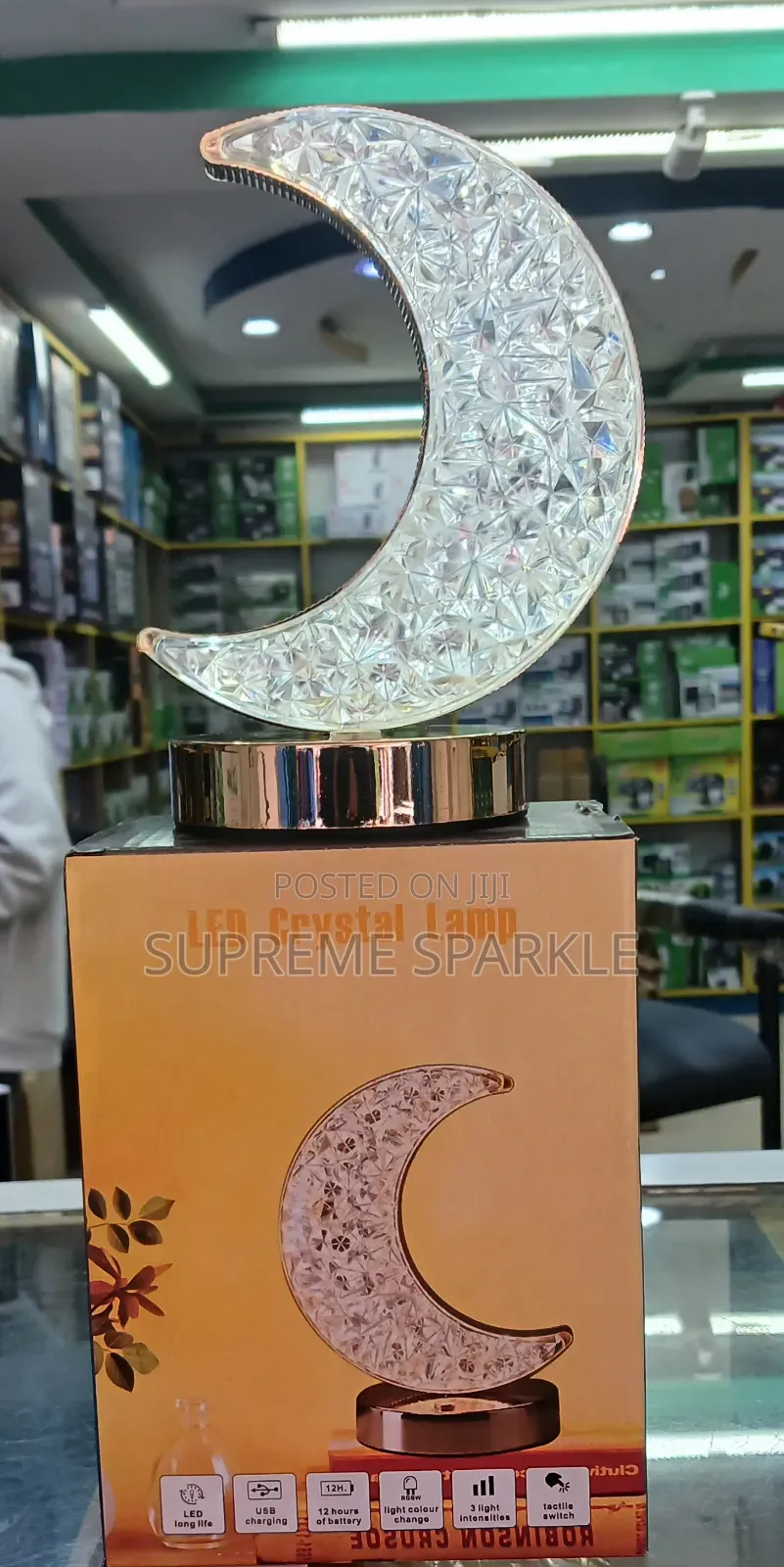 LED Crystal Table Lamp USB Rechargeable (Crescent Shaped)