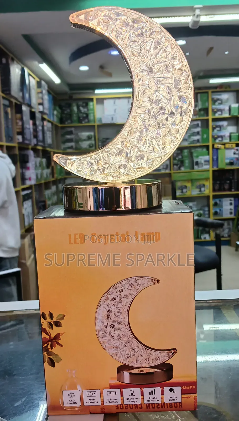 LED Crystal Table Lamp USB Rechargeable (Crescent Shaped)