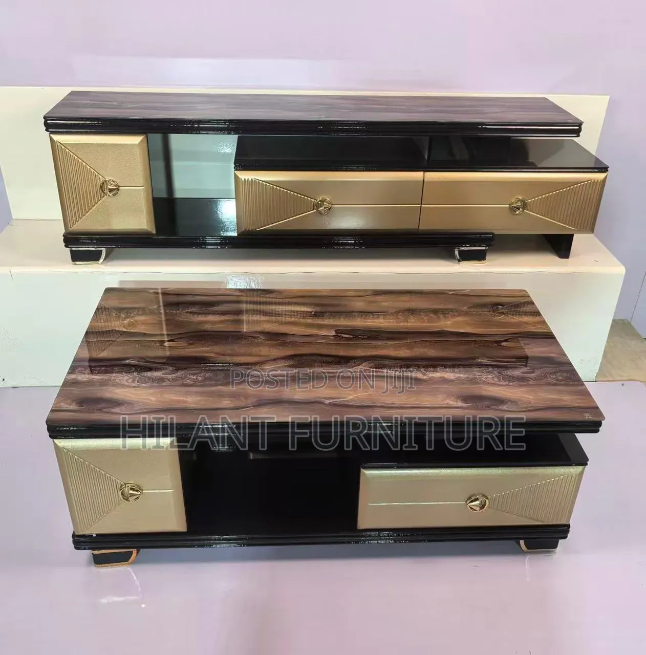 Luxury Ceramic Top Matching Coffee Table TV Stand Set