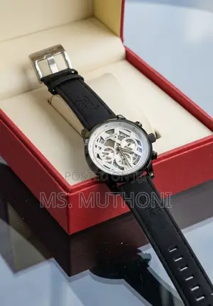 Black Genuine Leather Montblanc Gents Chronograph Skeleton Watch