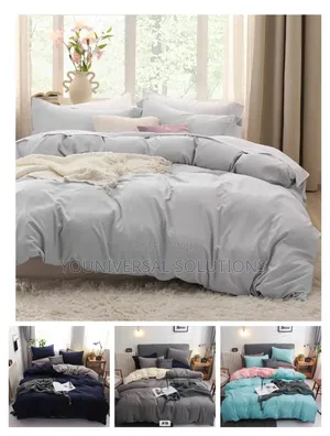 *Plain Double Sided Color Cotton Duvet Cover 4 PC Set*