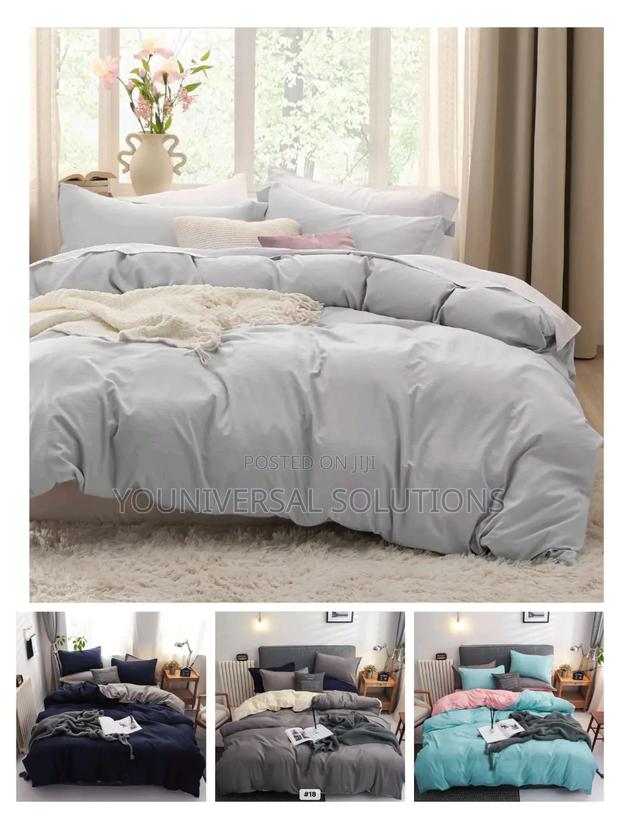 *Plain Double Sided Color Cotton Duvet Cover 4 PC Set*