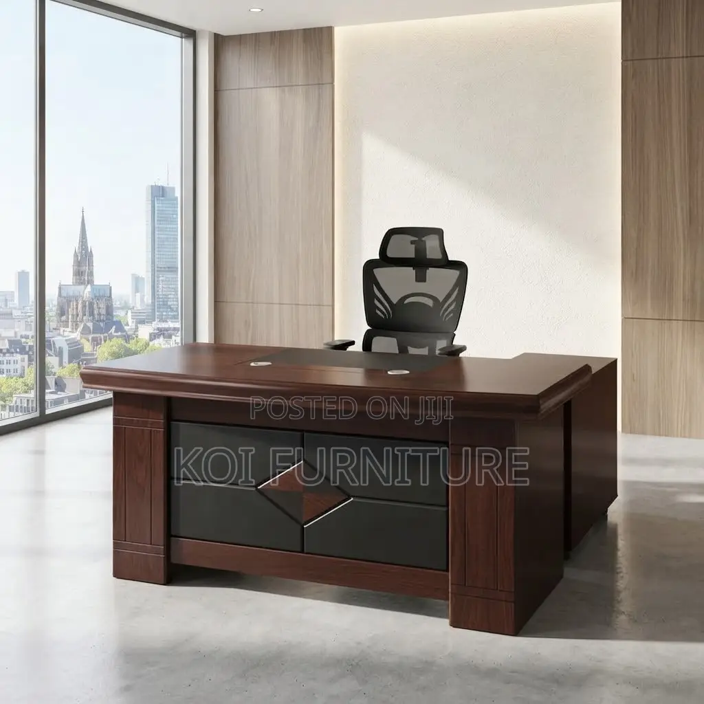 Office Desk; Executive Mahogany 1.4M Meter With Extension Return