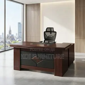 Office Desk; Executive Mahogany 1.4M Meter With Extension Return