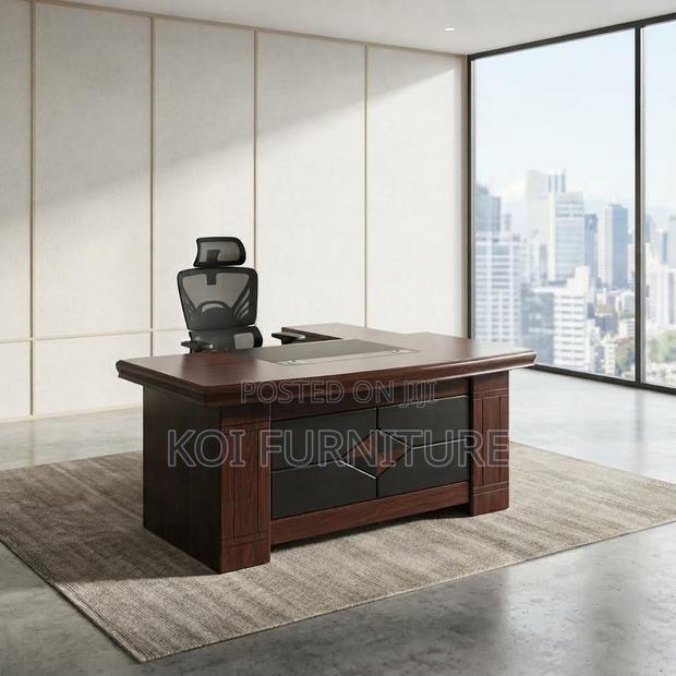Office Desk; Executive Mahogany 1.4M Meter With Extension Return - thumbnail 2