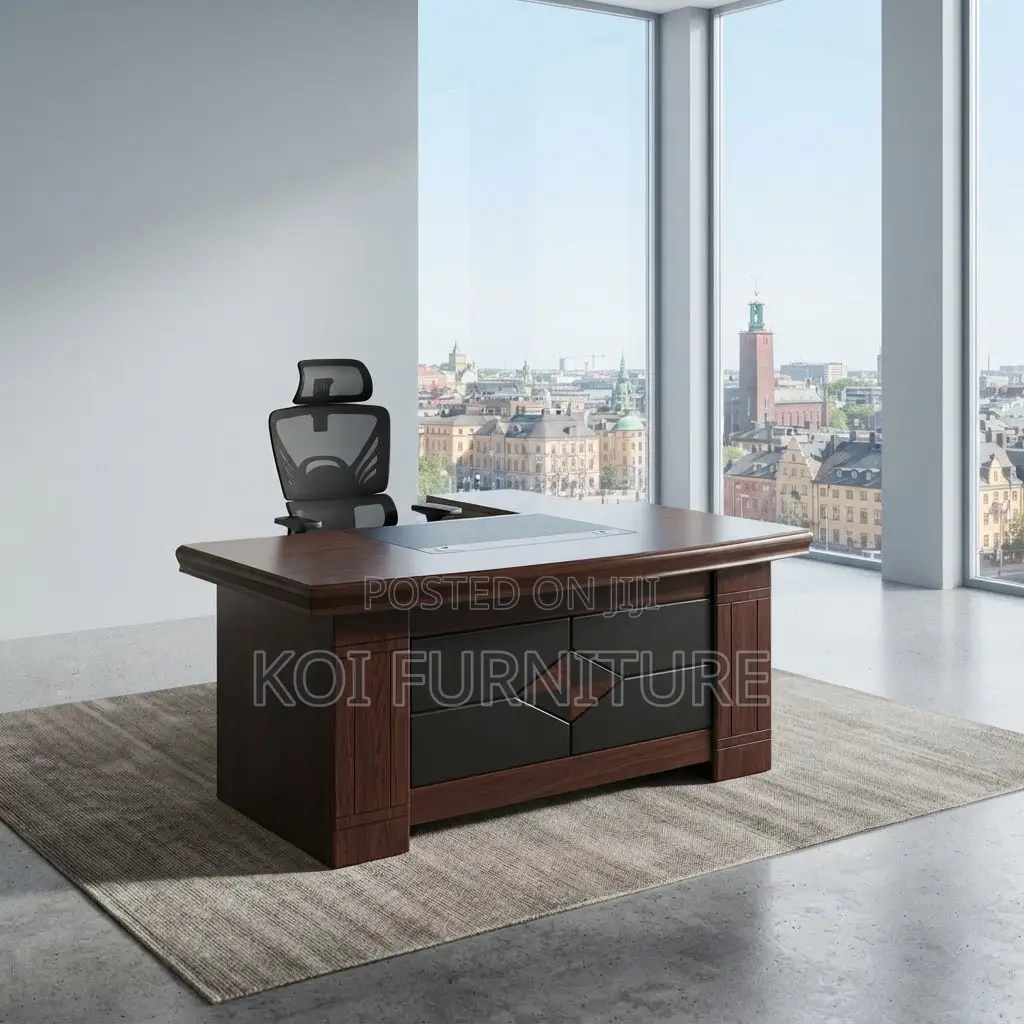 Office Desk; Executive Mahogany 1.4M Meter With Extension Return