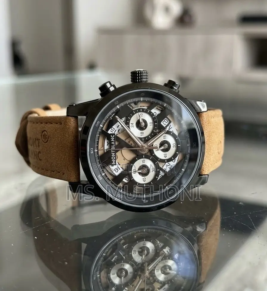  Genuine Leather Strap Montblanc Gents Skeleton Chronograph Watch