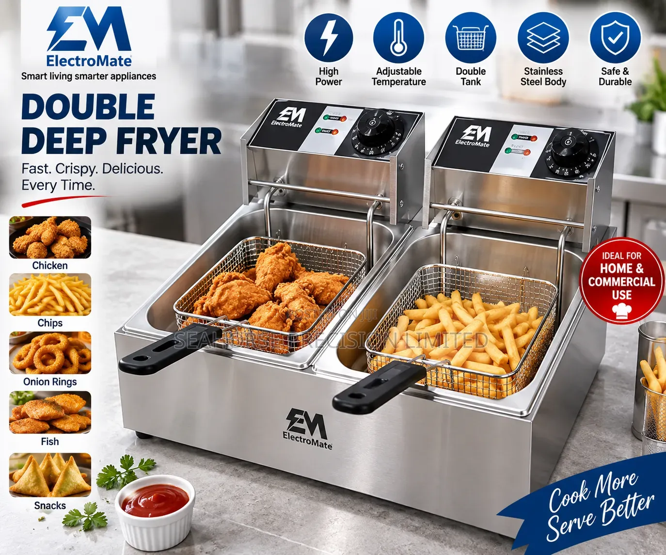 ElectroMate 12L Double Electric Deep Fryer