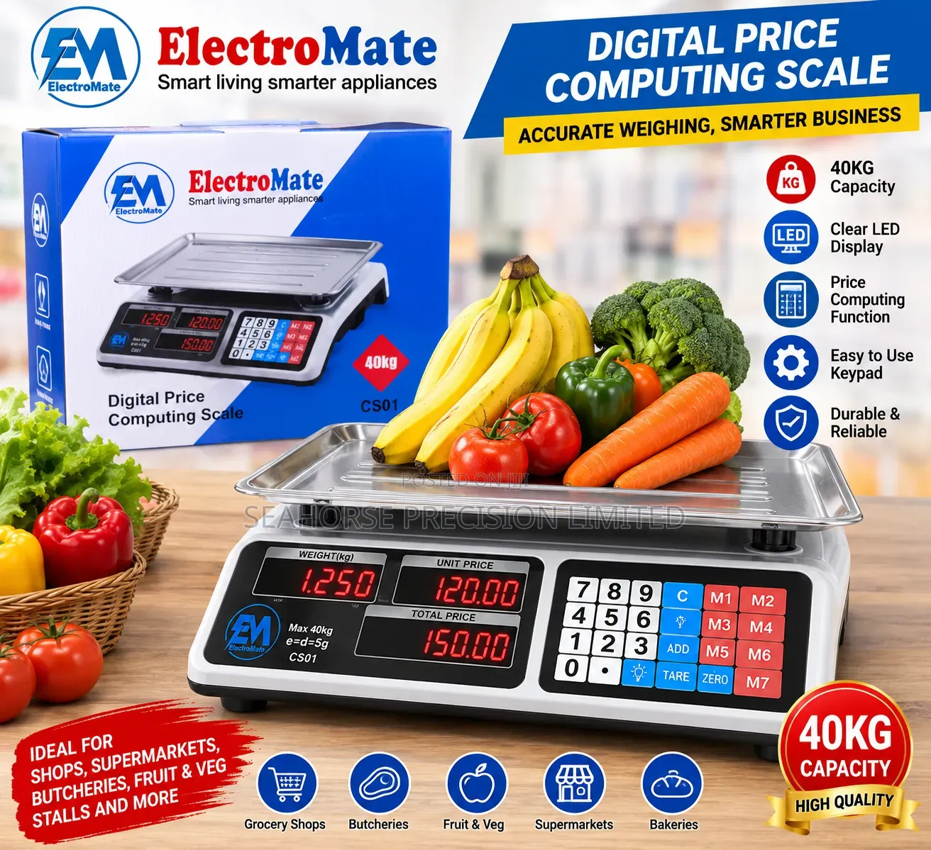  ElectroMate CS01 40KG Digital Price Computing Scale