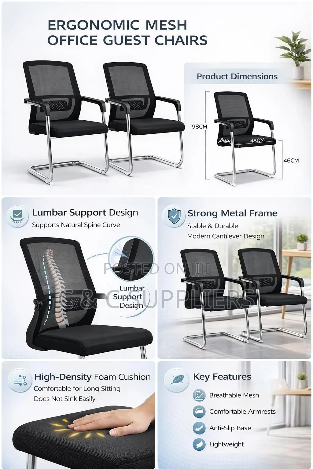 Non Adjustable Mesh Visitor's Chair.