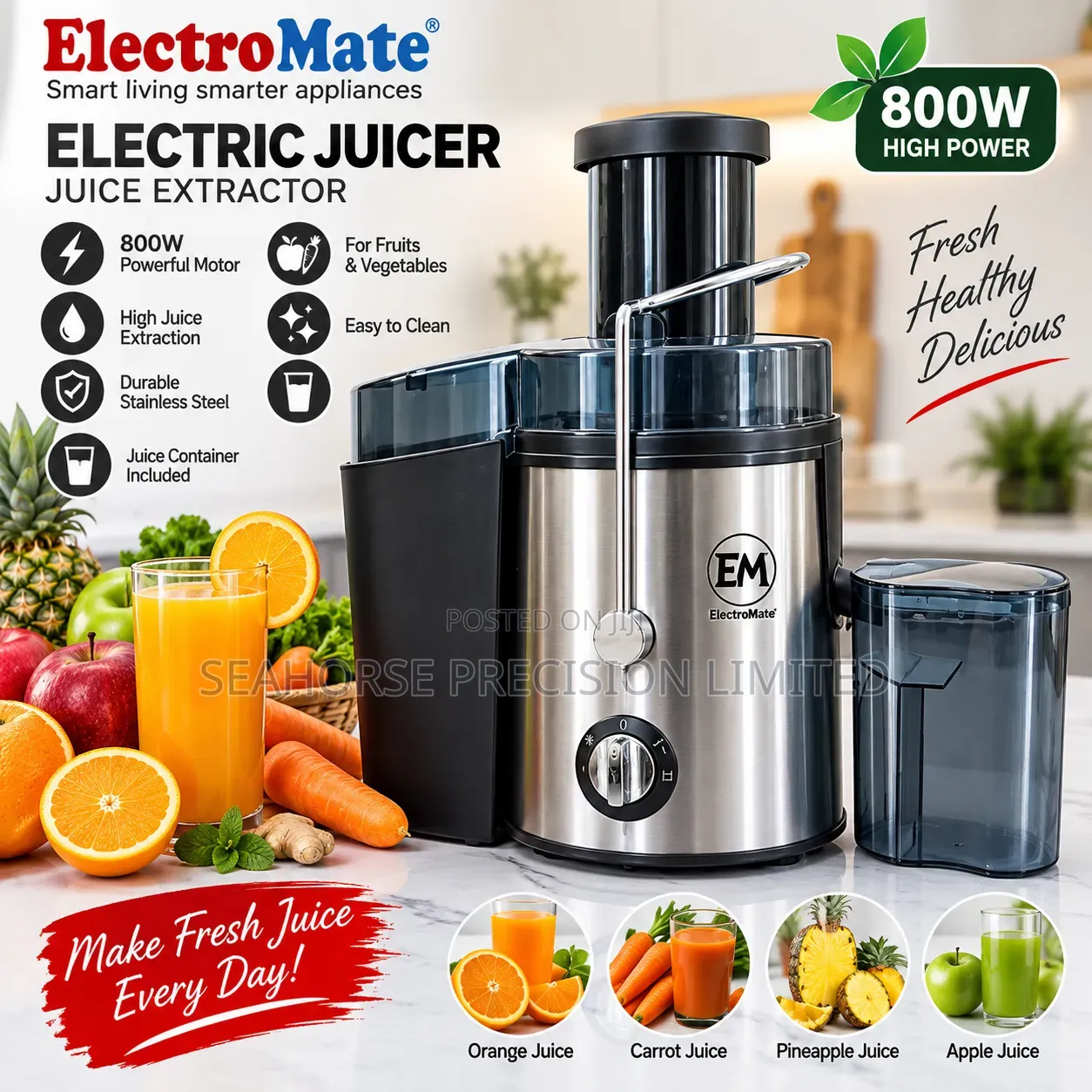 ElectroMate 800W Electric Juicer / Juice Extractor