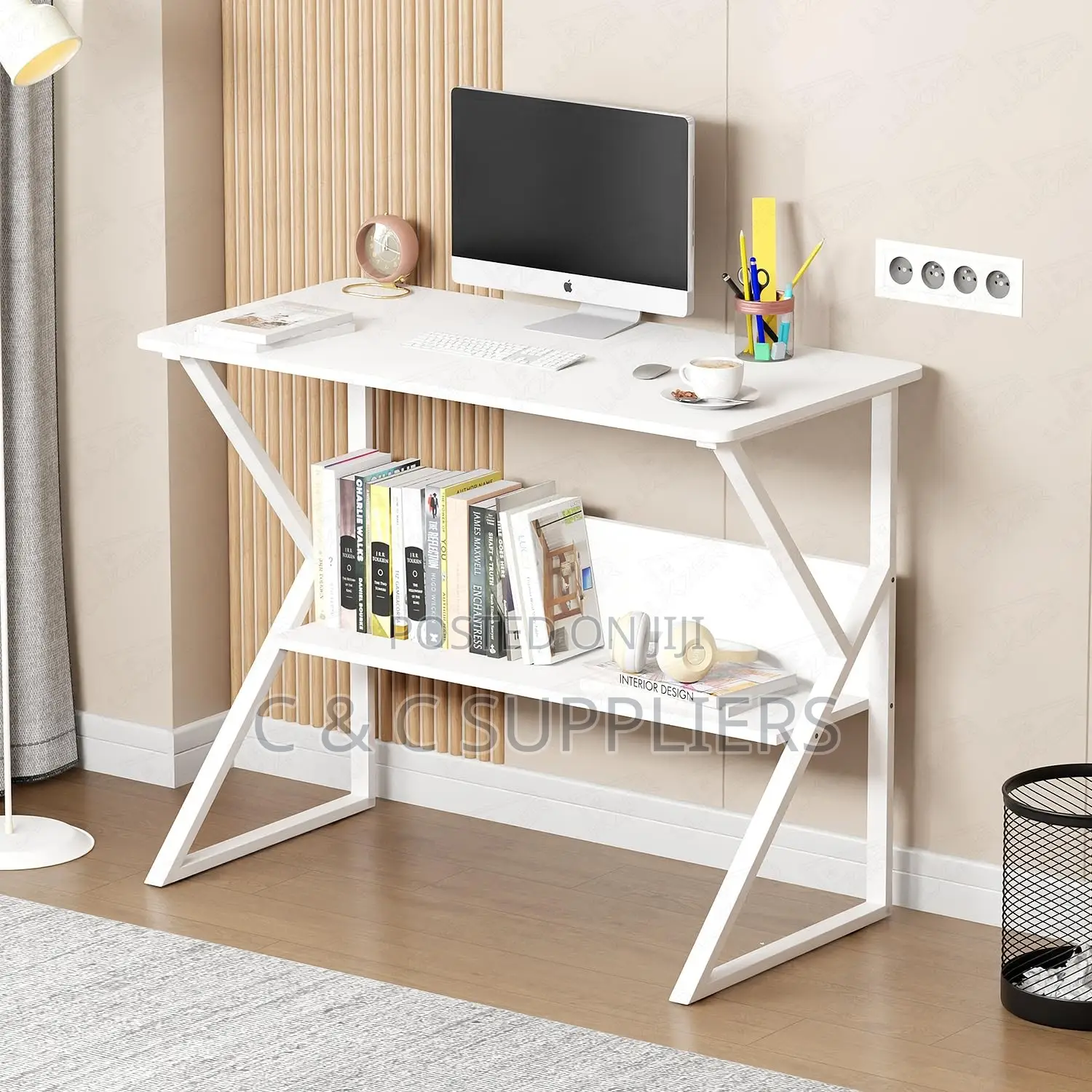 Study Desk With Built-in Bookshelf