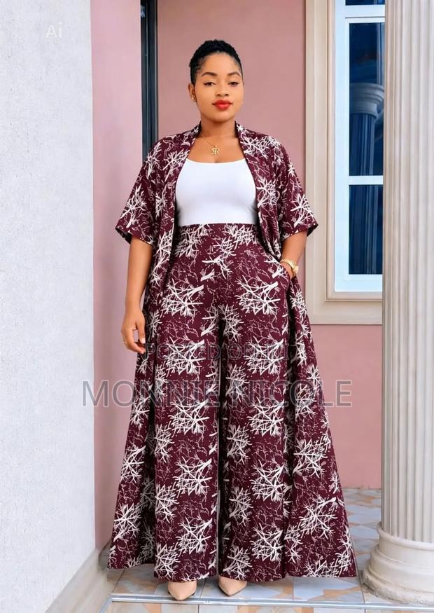 Elegant Maroon-White Printed 3pc Pallazo Set With Long Kimono