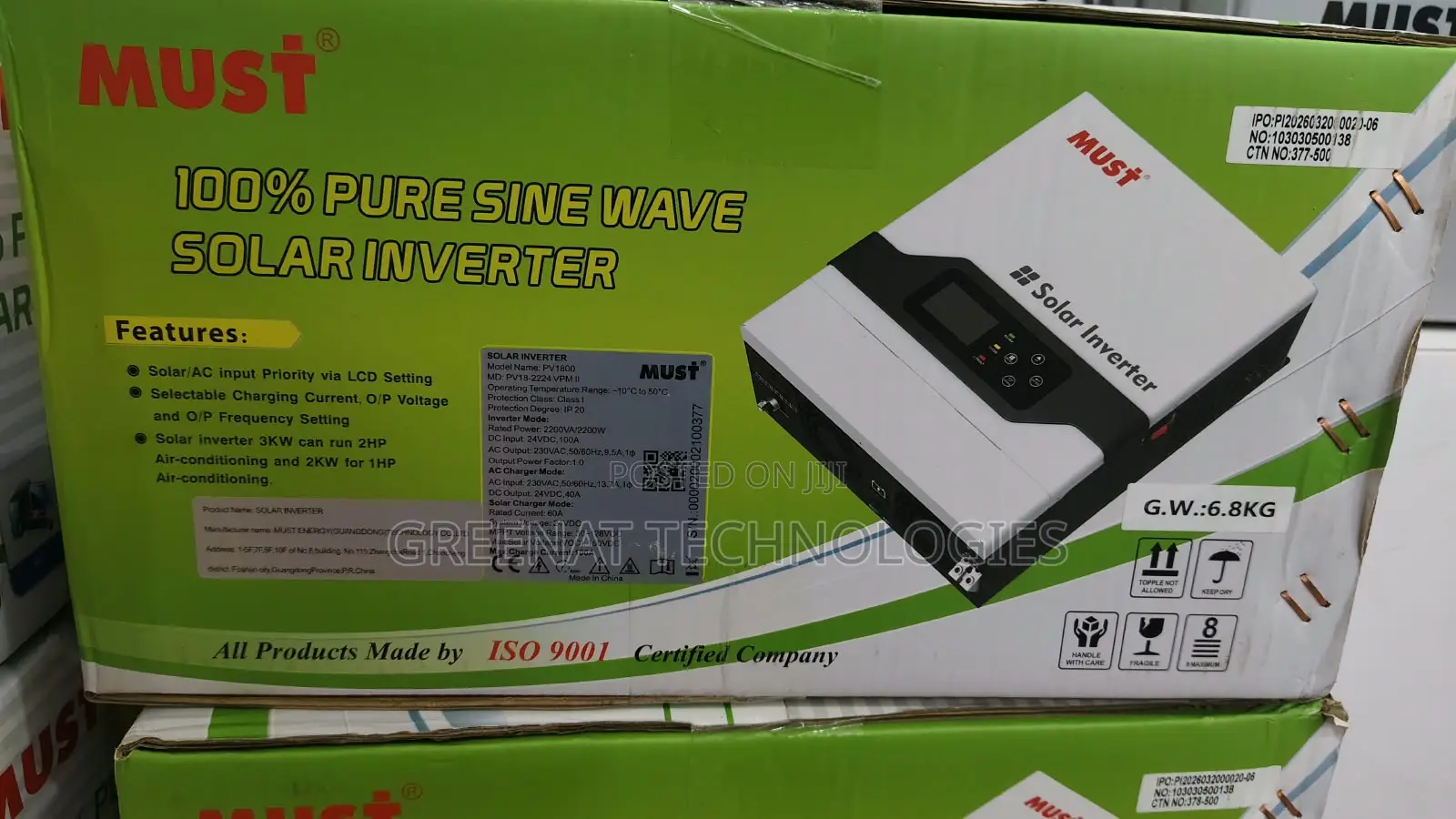 Must Pv1800 2.2kw 2200w Hybrid Solar Inverter 24v 60a MPPT 160v