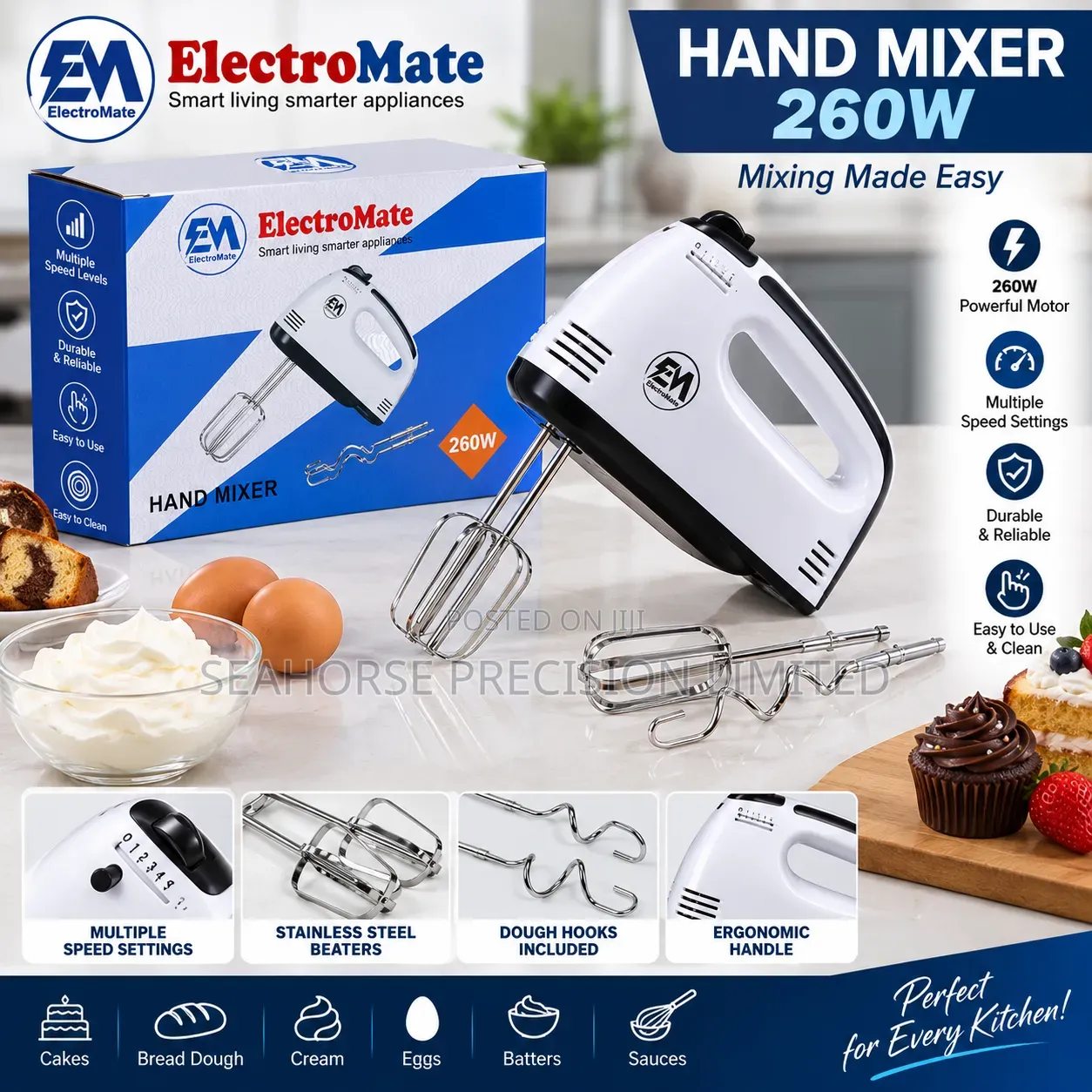  ElectroMate 260W Electric Hand Mixer