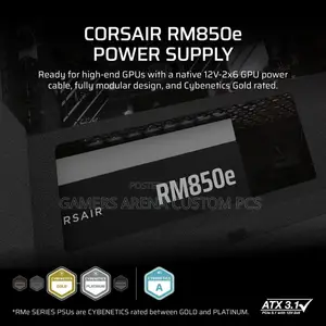 CORSAIR RM850e Cybenetics 850W ATX 3.1 Gold Modular Power Supply.