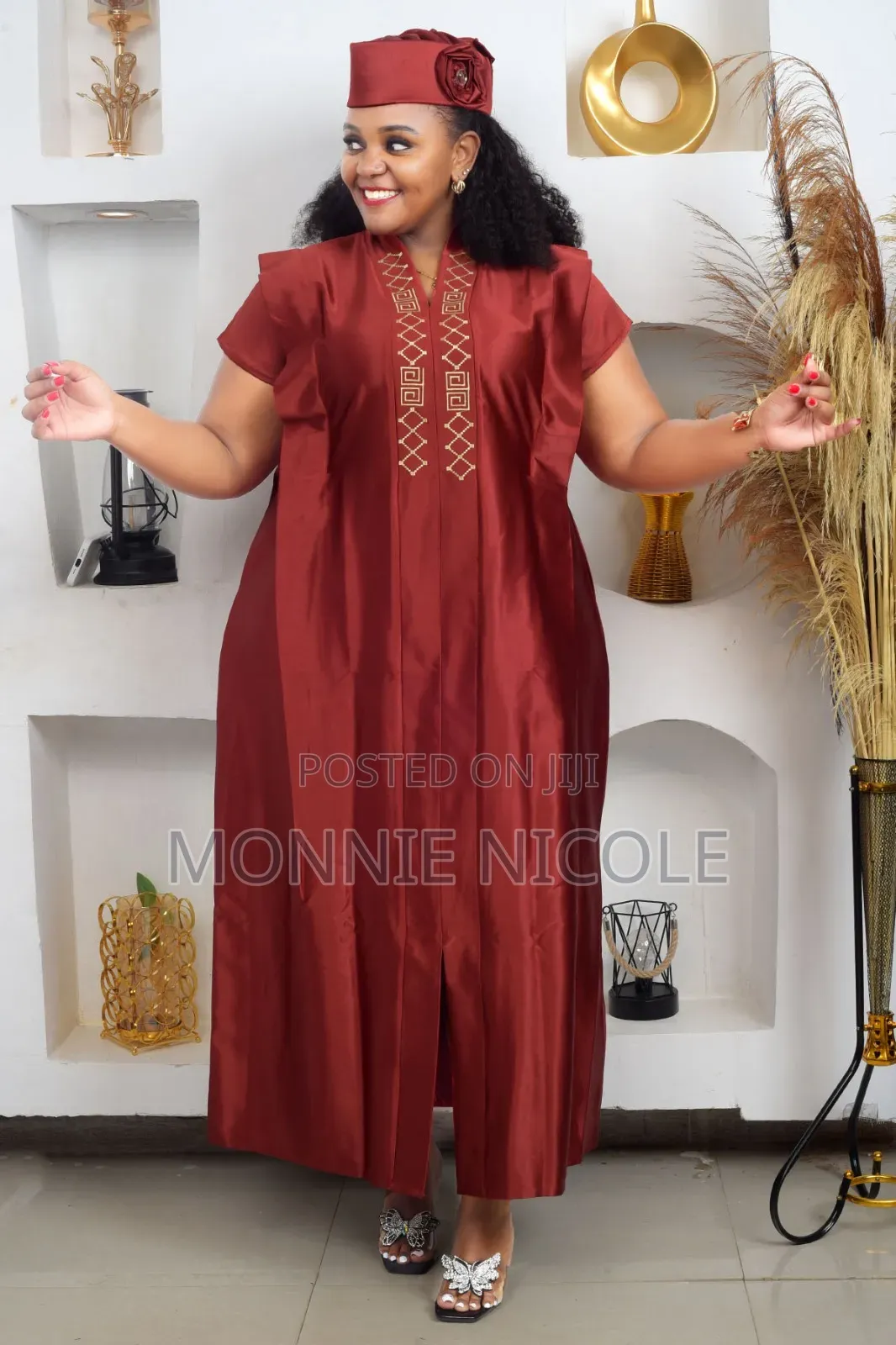 Igbo Style Burgundy Kaftan Dress.