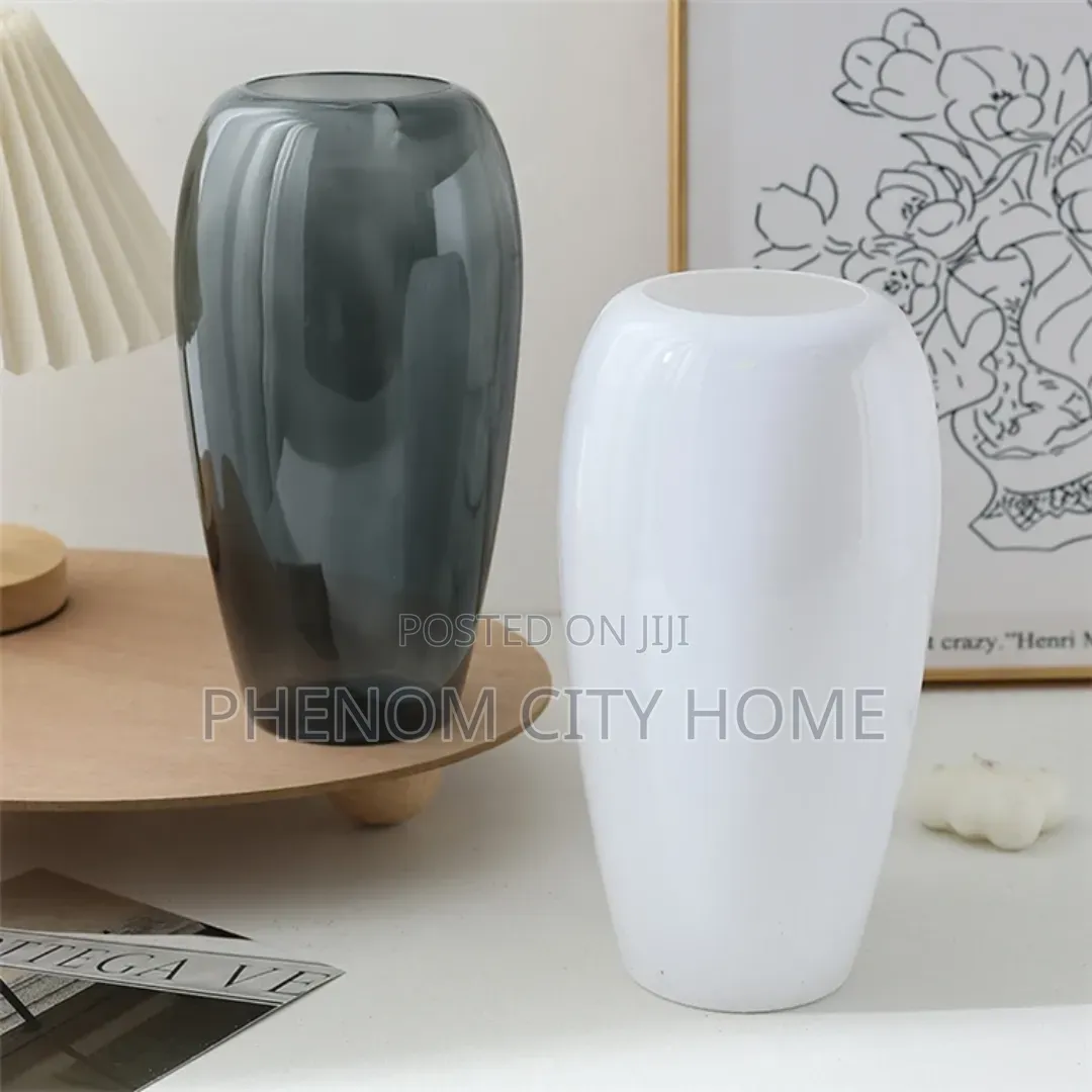White and Dark Grey Large Plastic Flower Vase