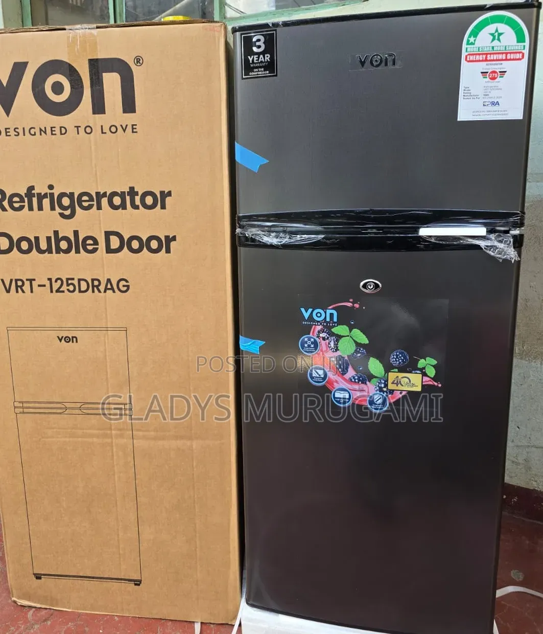 Von Double Door Fridge 125Litres Direct Cool