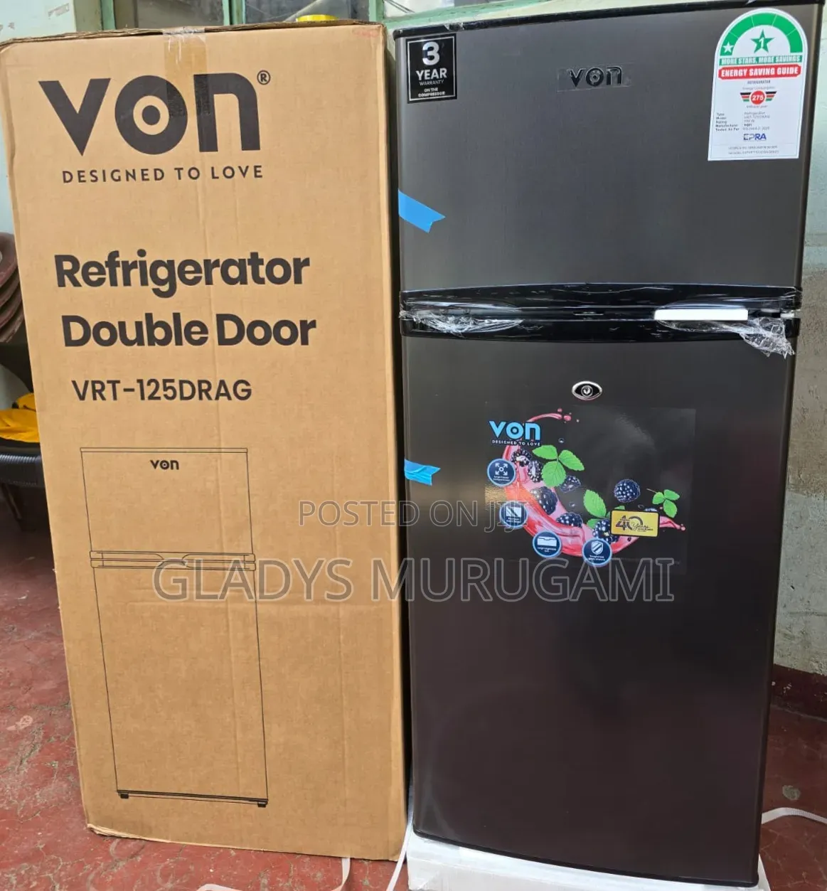 Von Double Door Fridge 125Litres Direct Cool