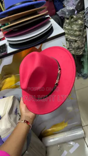 Red Wide Brim Fedora Hat