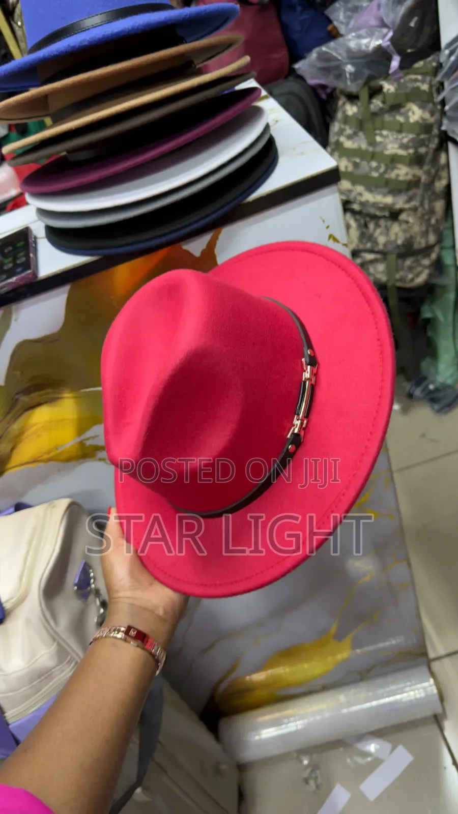 Red Wide Brim Fedora Hat