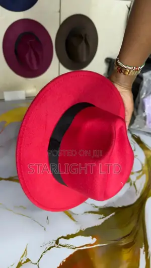 Red Wide Brim Fedora Hat