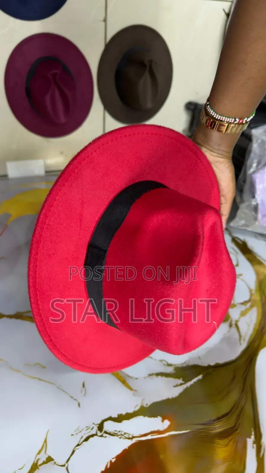 Red Wide Brim Fedora Hat