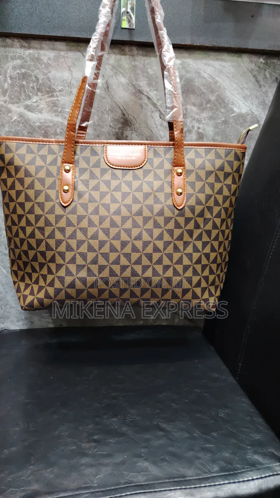 Chic Geometric Geometric Print Tote Bag – Classic Brown