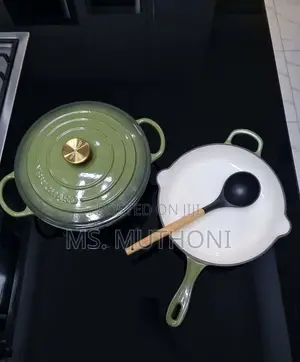 Heavy Olive Green Cast Iron Casserole Skillet Combo